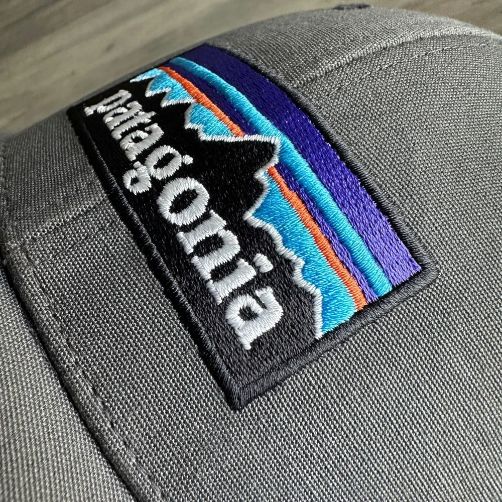Patagonia Hat Cap Snap Back Brown Blue Mountains Logo Trucker Mesh Mens - Picture 6 of 7